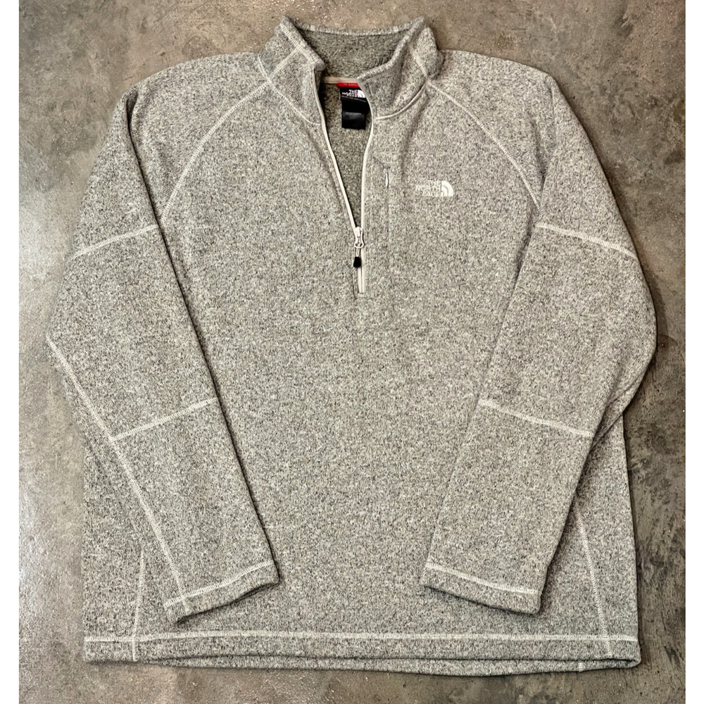 The North Face 1/4 Zip Jacket Mens XXL Gray Tan Fleece Lined Embroidered Logo